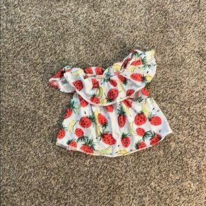 Off the shoulder strawberry and banana top